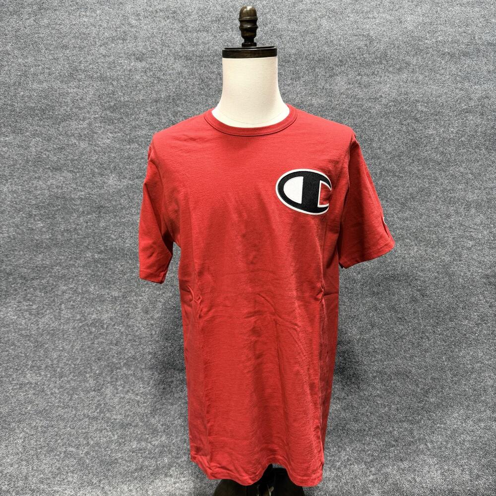 Vintage Champion Shirt Mens Large Red Big C Patch Logo Graphic T-Shirt Tee USA